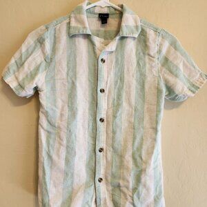 Target boys Art Class Striped Button Down/Bowling Shirt Green & Cream